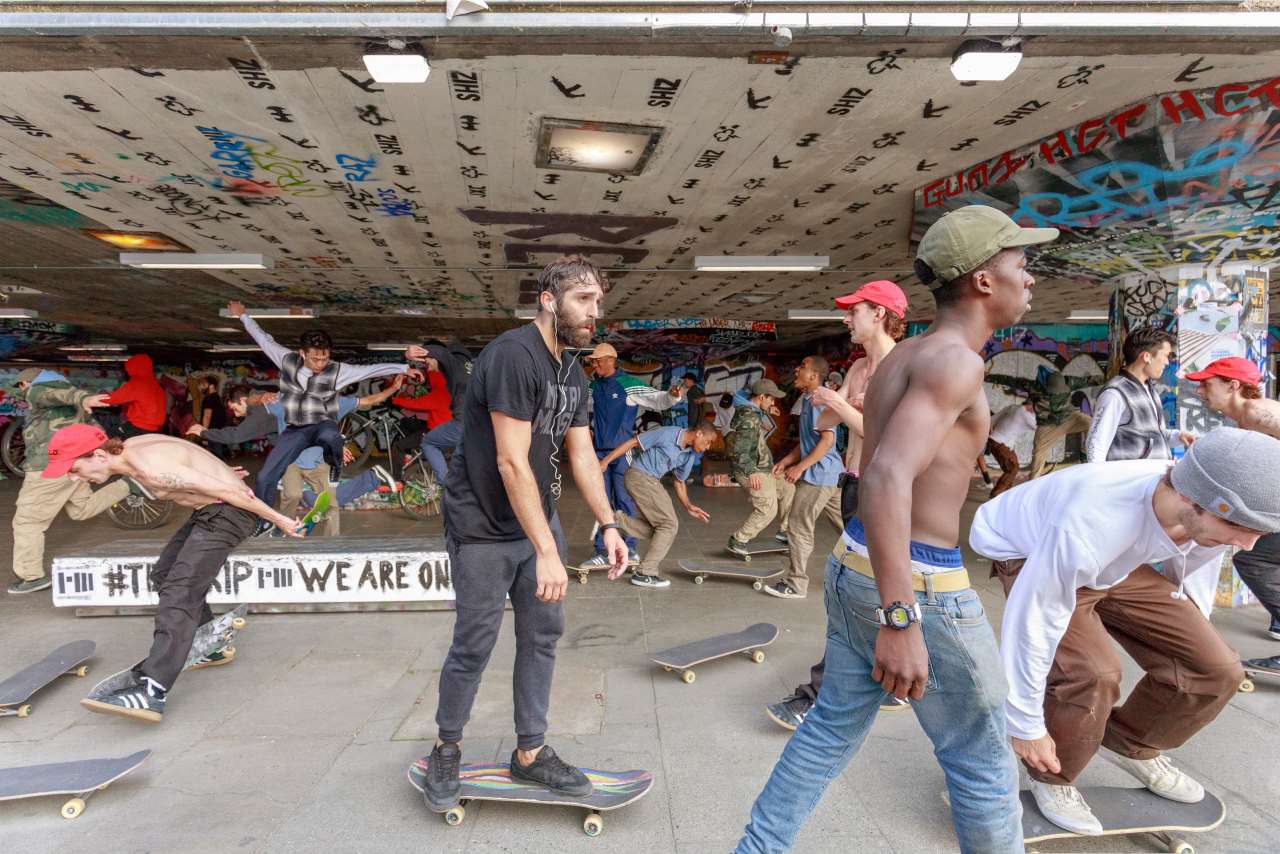 Pelle Cass, Skateboarders, London from 'Crowded Field Series'. © Pelle Cass.