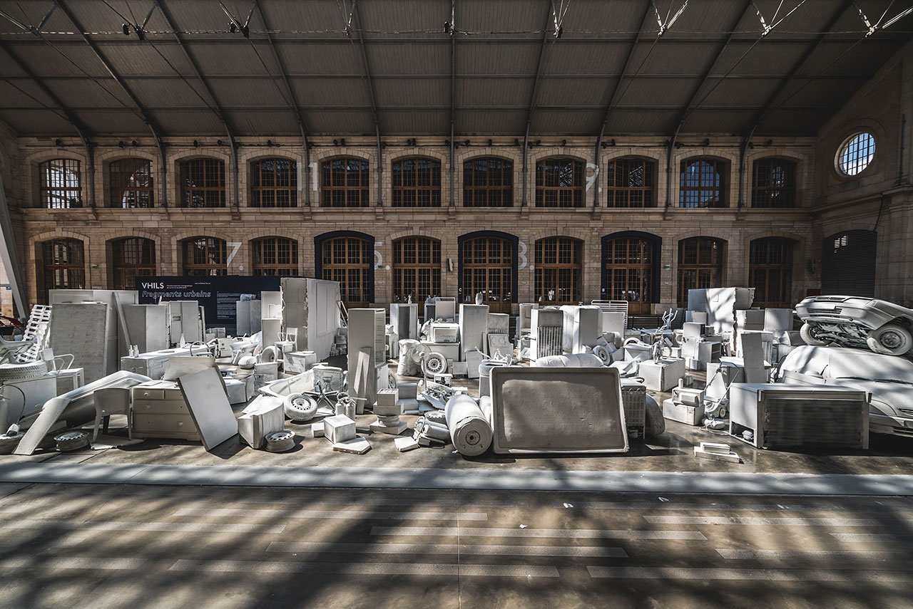 VHILS, Fragments Urbains exhibition view at Le Centquatre-Paris. Photo by Jose Pando Lucas.
