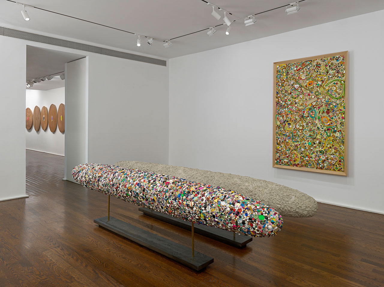 Installation view, Mike Kelley. Memory Ware, Hauser &amp; Wirth New York, 2016. Art © Mike Kelley Foundation for the Arts. All Rights Reserved / Licensed by VAGA, New York, NY. Courtesy the Foundation and Hauser &amp; Wirth. Photo by Genevieve Hanson.