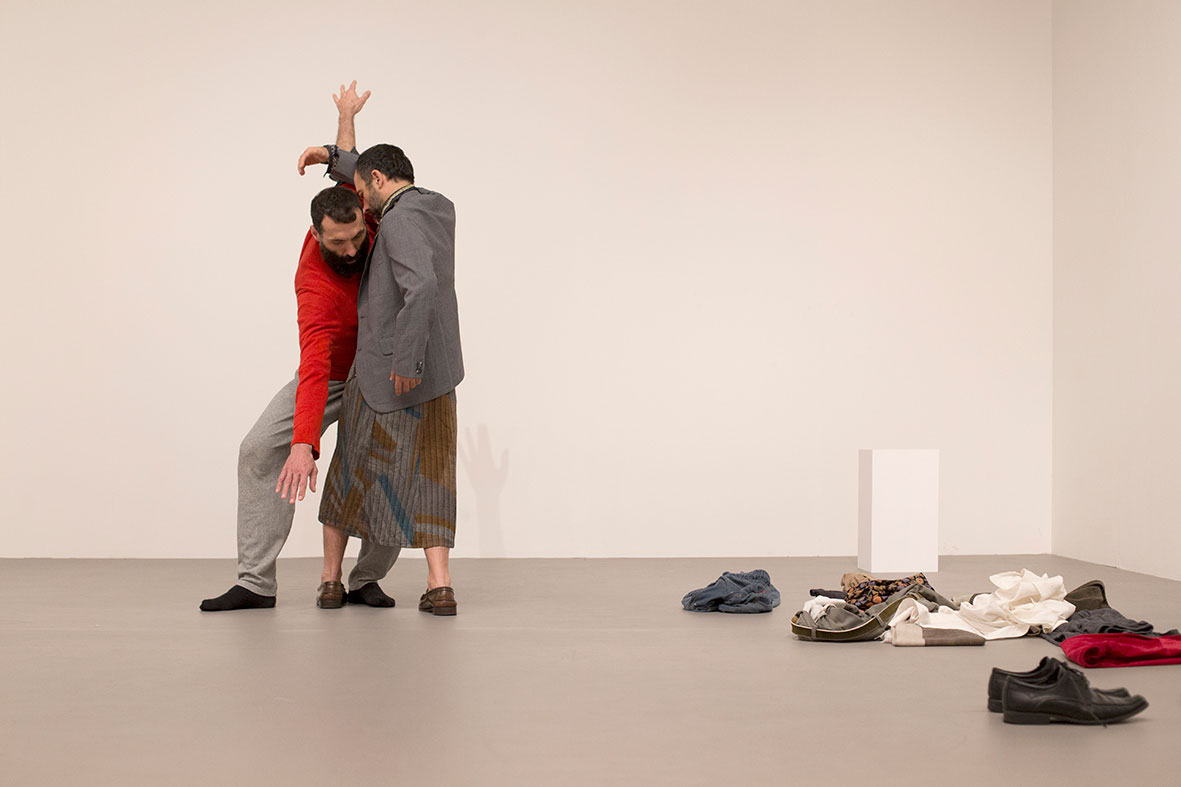 Dancers Giannis Antoniou and Stavros Apostolatos performing their intervention "The Portrait of an unknown man" during AS ONE at the Benaki Museum, Athens, 2016. Photo © Natalia Tsoukalas.