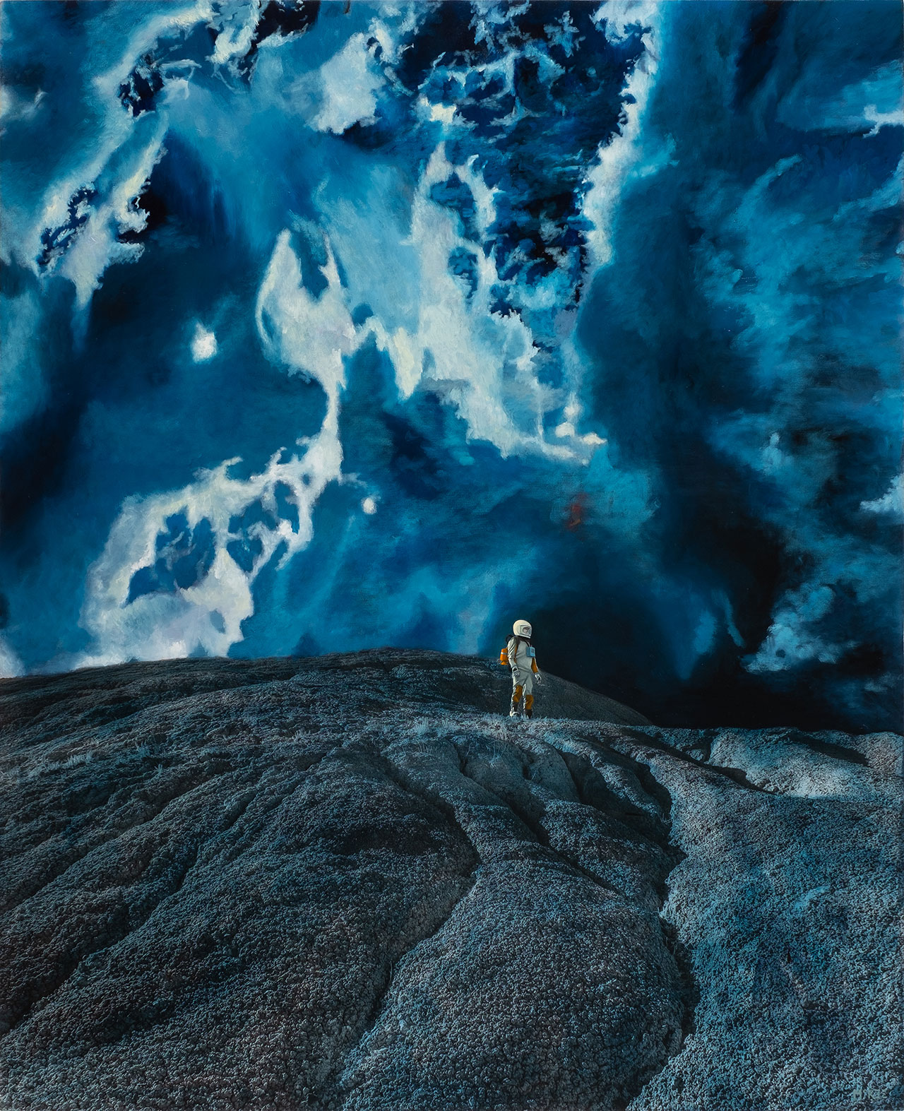 凯西·麦基，《无法抹去的东西》（来自“机器停止”系列），照片，布面油画。 160 x 130 厘米，2018 年。