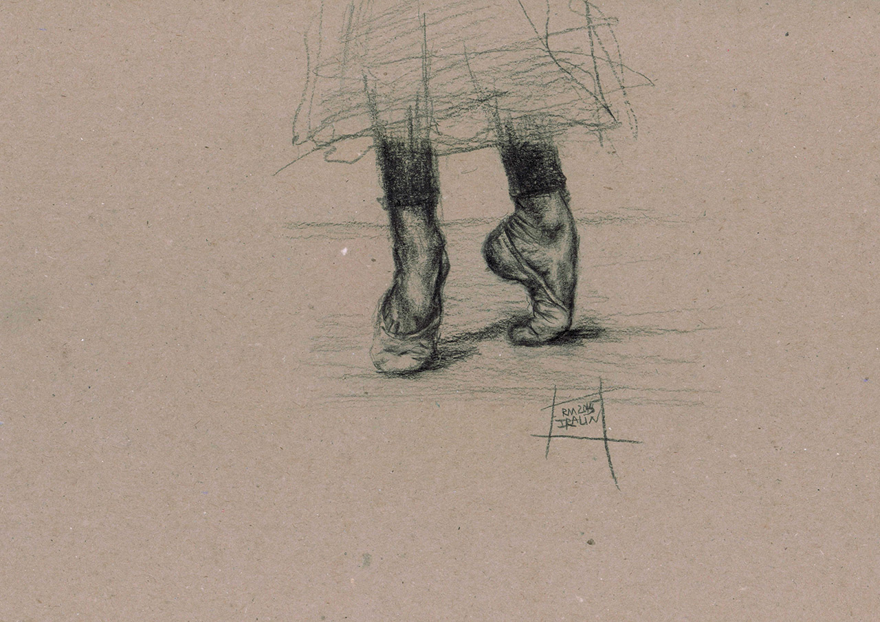 Rustam Iralin, Ballerina drawing 3, 2015, A4, pencil on craft paper, framed.