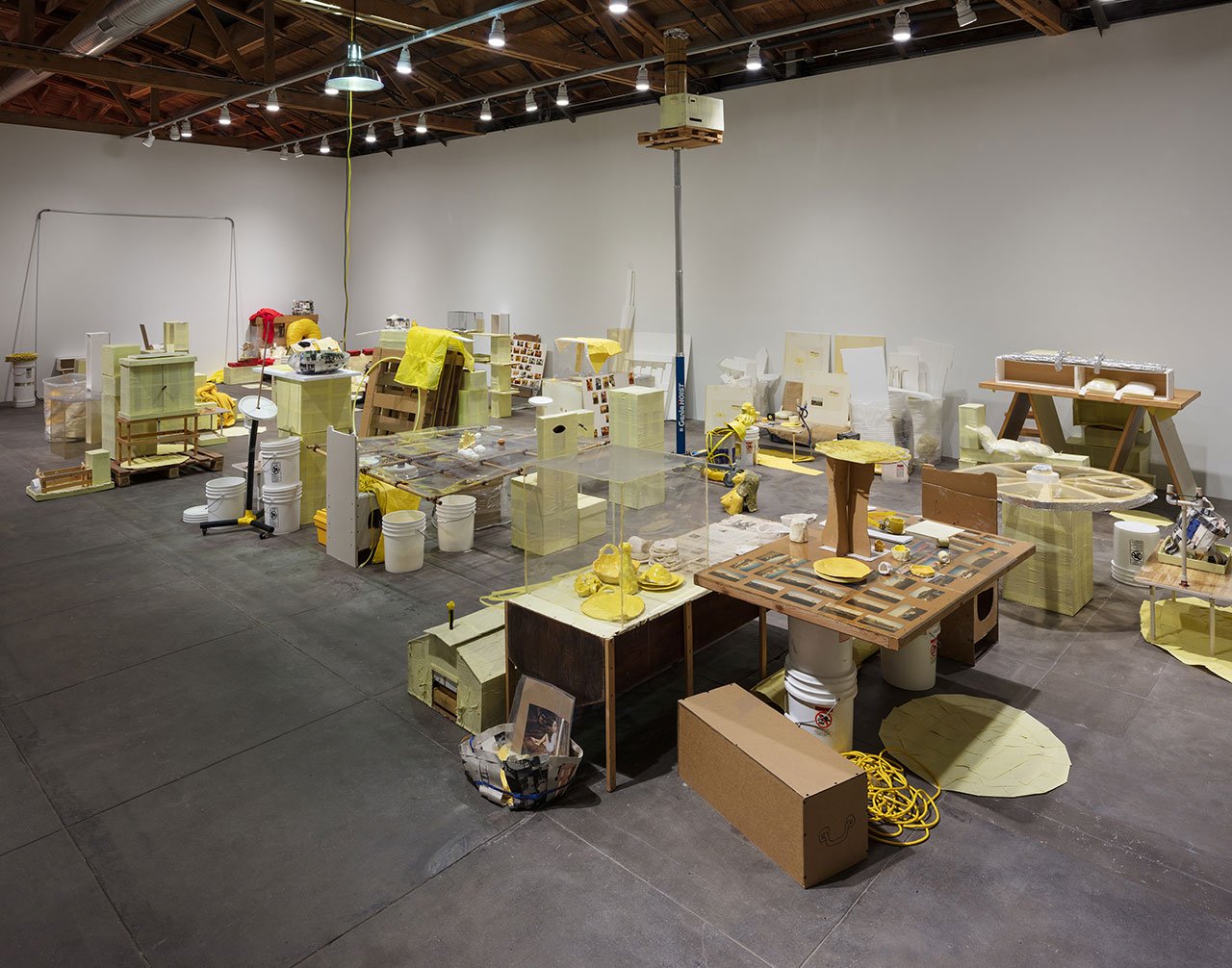 Jason Rhoades, Swedish Erotica and Fiero Parts, 1994. Mixed media. Dimensions variable. Installation view, ‘Jason Rhoades. Installations, 1994 – 2006’. Hauser &amp; Wirth Los Angeles, 2017 © The Estate of Jason Rhoades. Courtesy the estate, Hauser &amp; Wirth, Private Collection, Switzerland and lenders. Photo by Fredrik Nilsen.