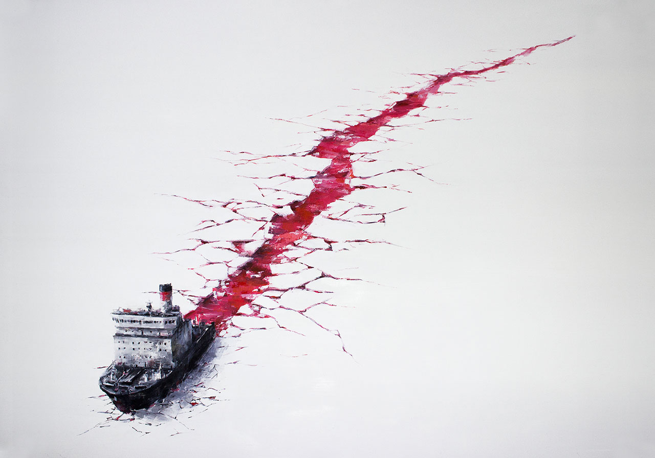 Pejac, Wound, 81 x 100 cm, Oil on canvas.