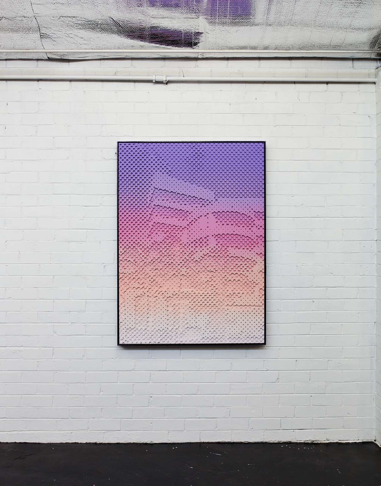 Tom Adair, Flamingo Towers, Acrylic on HDP CNC Foam, Glitter Powder Coat Aluminium Frame,105x145cm. © Tom Adair.