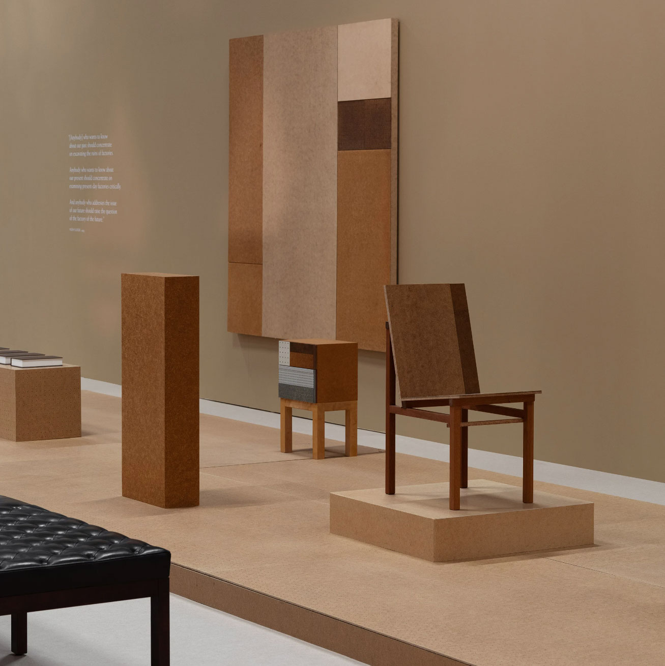 Installation view of The Folkform Museum of Masonite at Stockholm Furniture Fair 2024. Photo by Erik Lefvander.