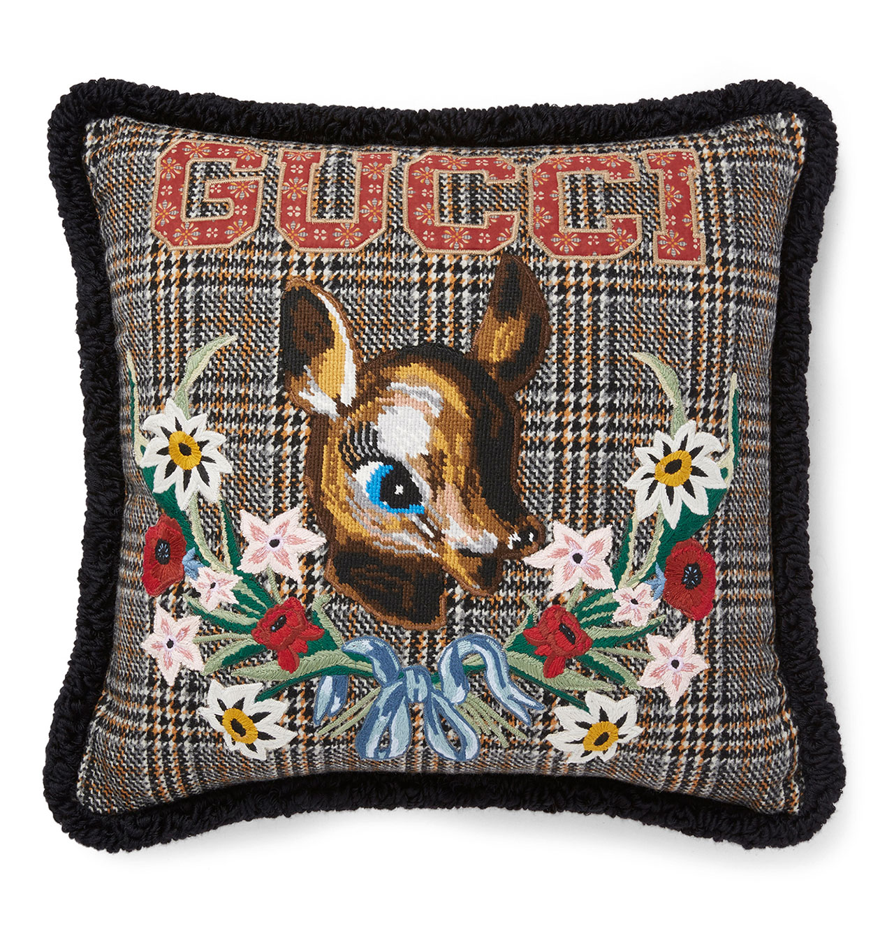 Check wool cushion with fawn © GUCCI decor.