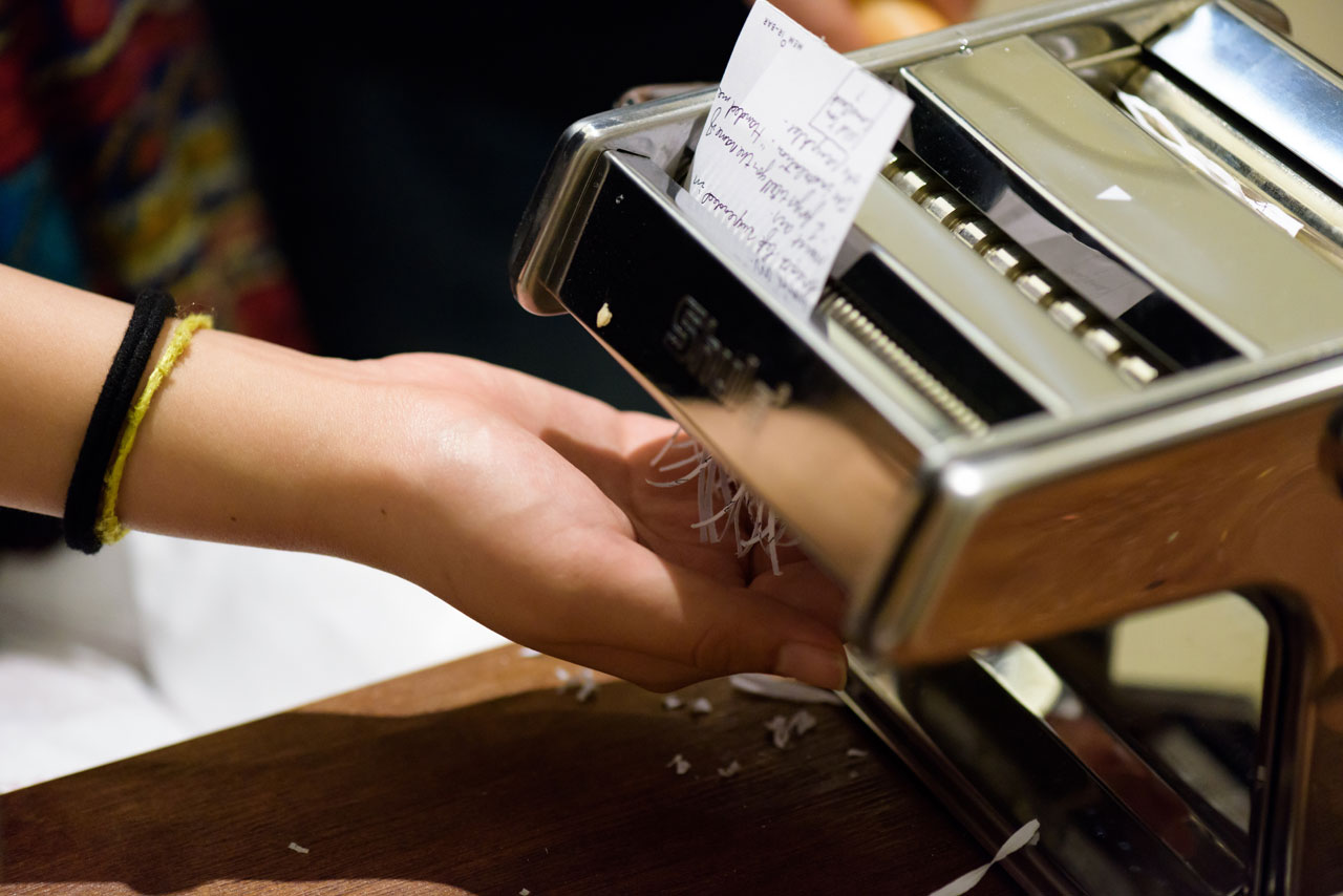 Memoir Bar by Thukral &amp; Tagra ( New Delhi-based design duo Jiten Thukral and Sumir Tagra. Visitors had to pick a memory and write it down on a piece of paper. Shred it into a fine form and watch it being made into a tile.
Memoir Bar. India participation in Dubai Design Week, Abwab 2016.