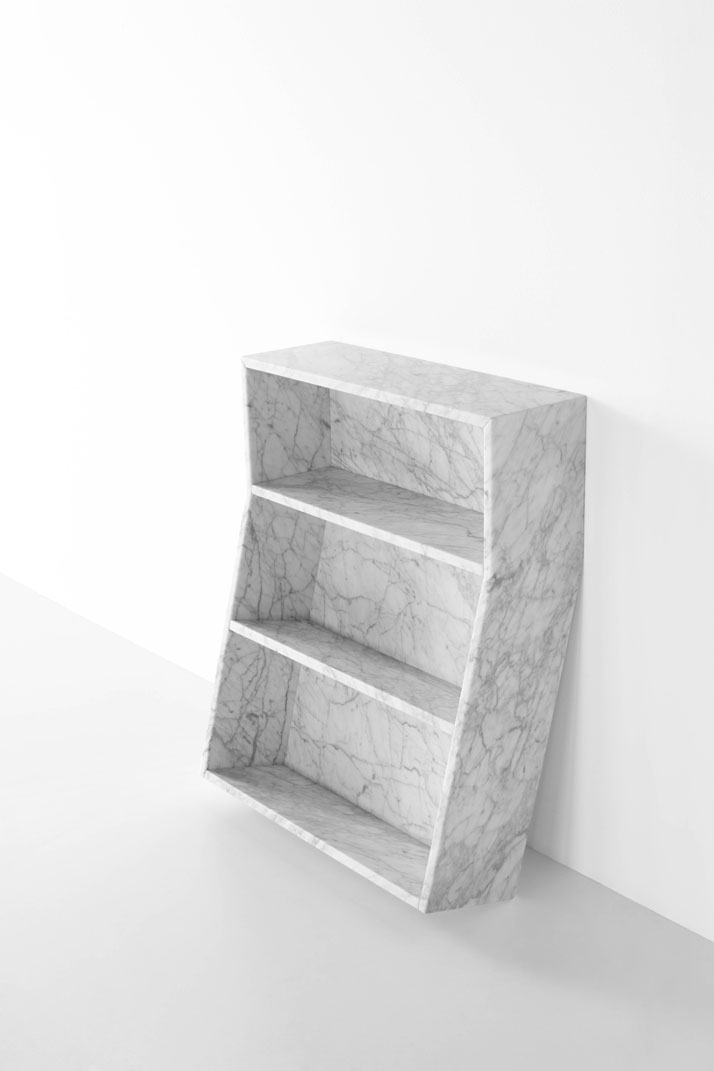 Melt bookcase in White Carrara marble by Thomas Sandell for Marsotto Edizioni, 2010.