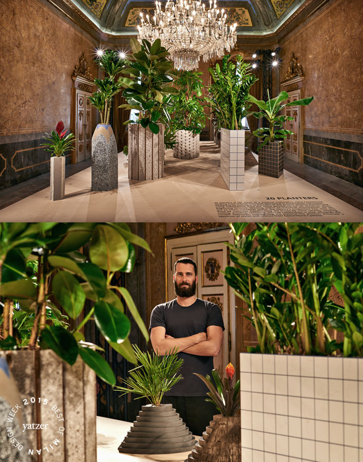 The handmade group of planters that documents Philippe Malouin’s process of experimentation with Caesarstone’s surface material and technique. Part of Movements, an interactive installation at Palazzo Serbelloni. Photo by Tom Mannion.