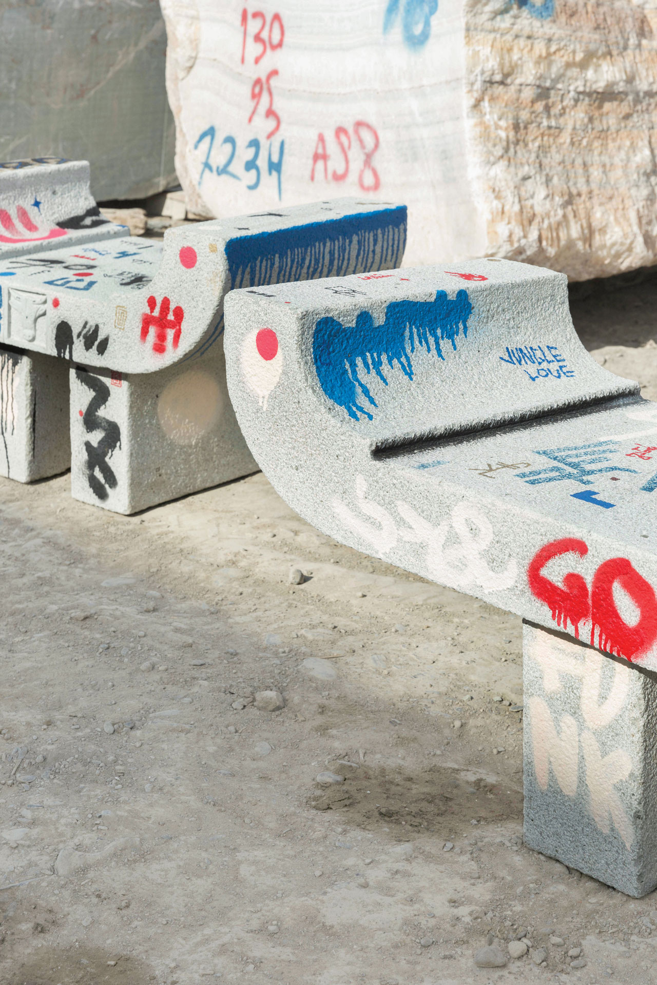 Bus Stop Bench from the bespoke new collection Life on Earth by Georgian Design Studio Rooms in collaboration with artist David Natidze and the Georgian stone company Kamara. Part of the exhibition Sculpting in Time of Rooms on the occasion of the studio's 10th Anniversary.
Photo by Guram Kapanadze.