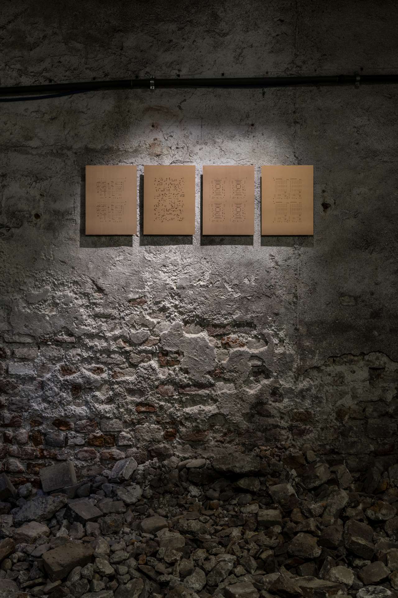 Exhibition view of Human Code by Roberto Sironi, featuring Traces (2019). Photo by Federico Villa.