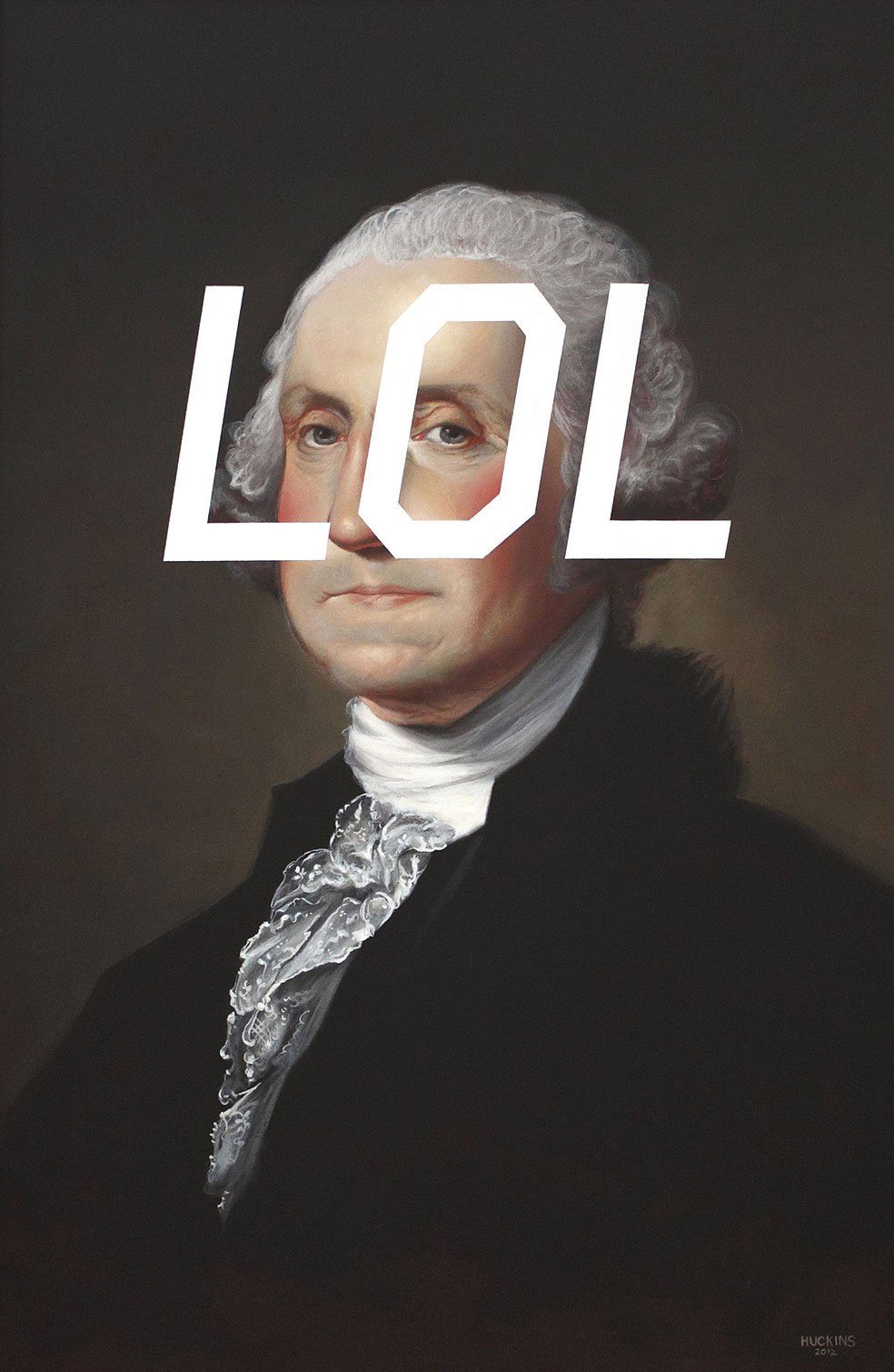 Shawn Huckins, Washington: Laughing Out Loud, acrylic + pencil on canvas, 36 x 24 in (91 x 61 cm), 2012. Private collection, Pasadena, CA.