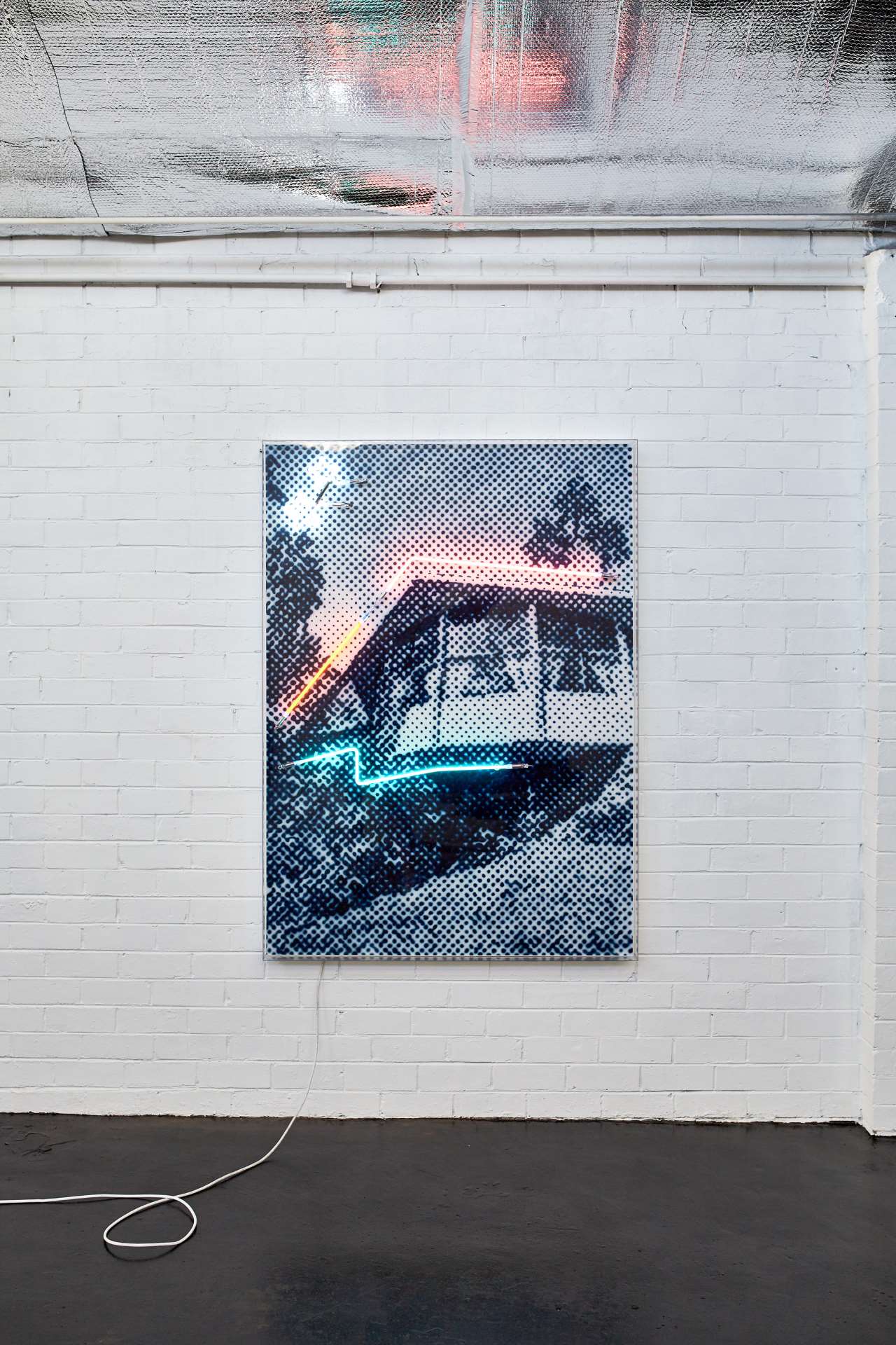 Tom Adair, House of tomorrow, Airbrush acrylic polymer and neon on dibond, acrylic frame, 115x160cm. © Tom Adair.
