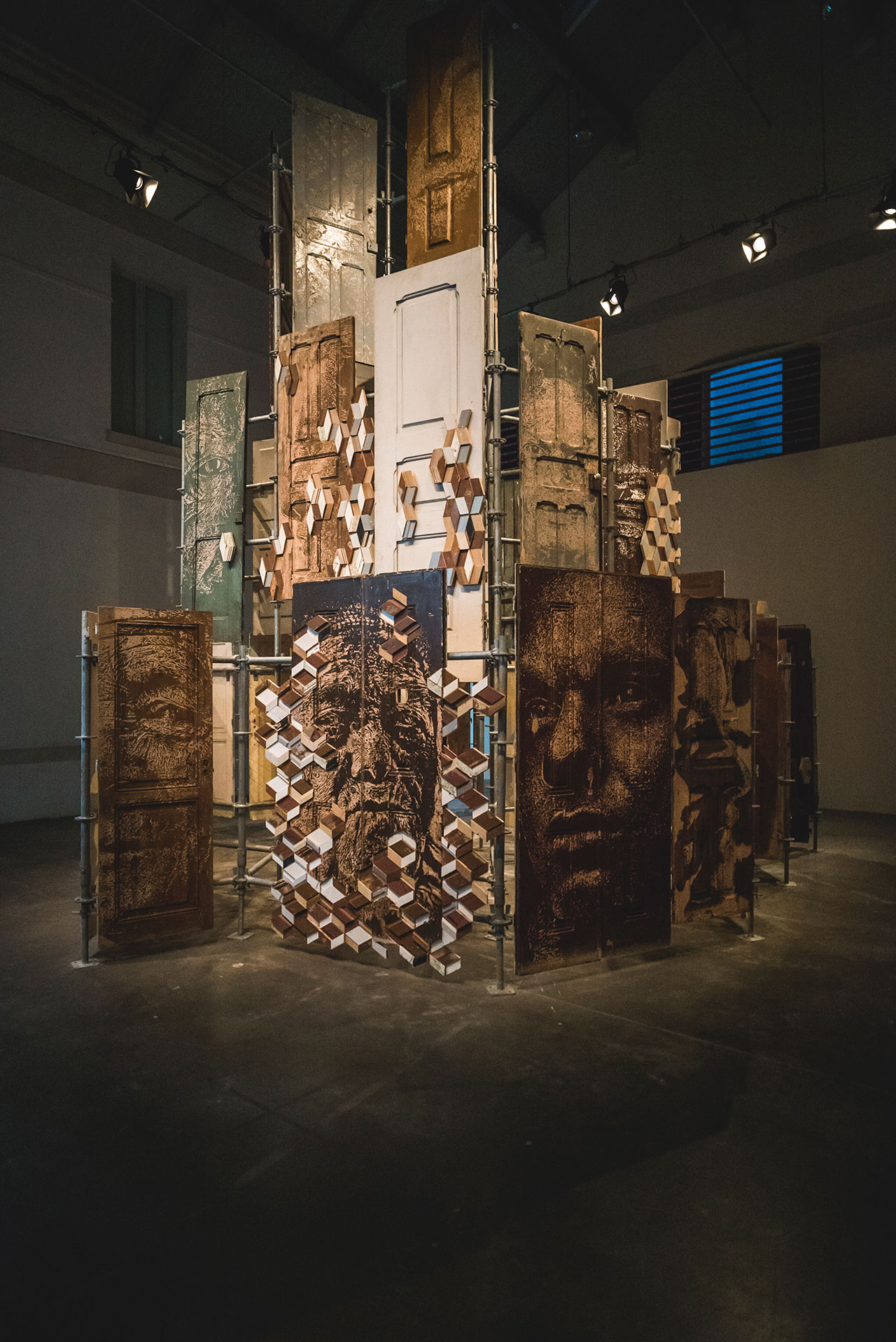 VHILS, Fragments Urbains exhibition view at Le Centquatre-Paris. Photo by Jose Pando Lucas.