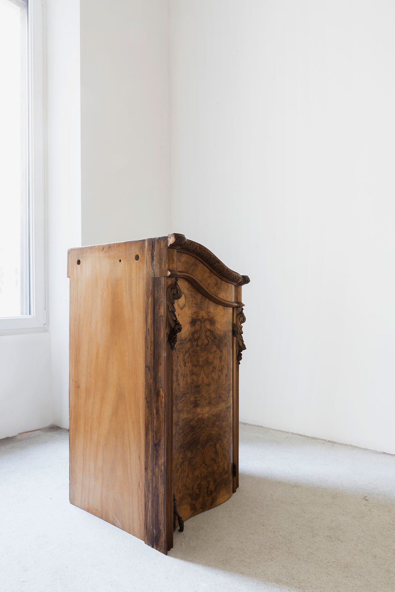 Nucleo (Piergiorgio Robino + Marzia Ricci), “Boolean” Not (Cabinet), 2017. Concrete, vintage furniture, 61 x 67,5 x 108h cm. Unique piece in an edition 1+1. Photo by Studio Pepe Fotografia.