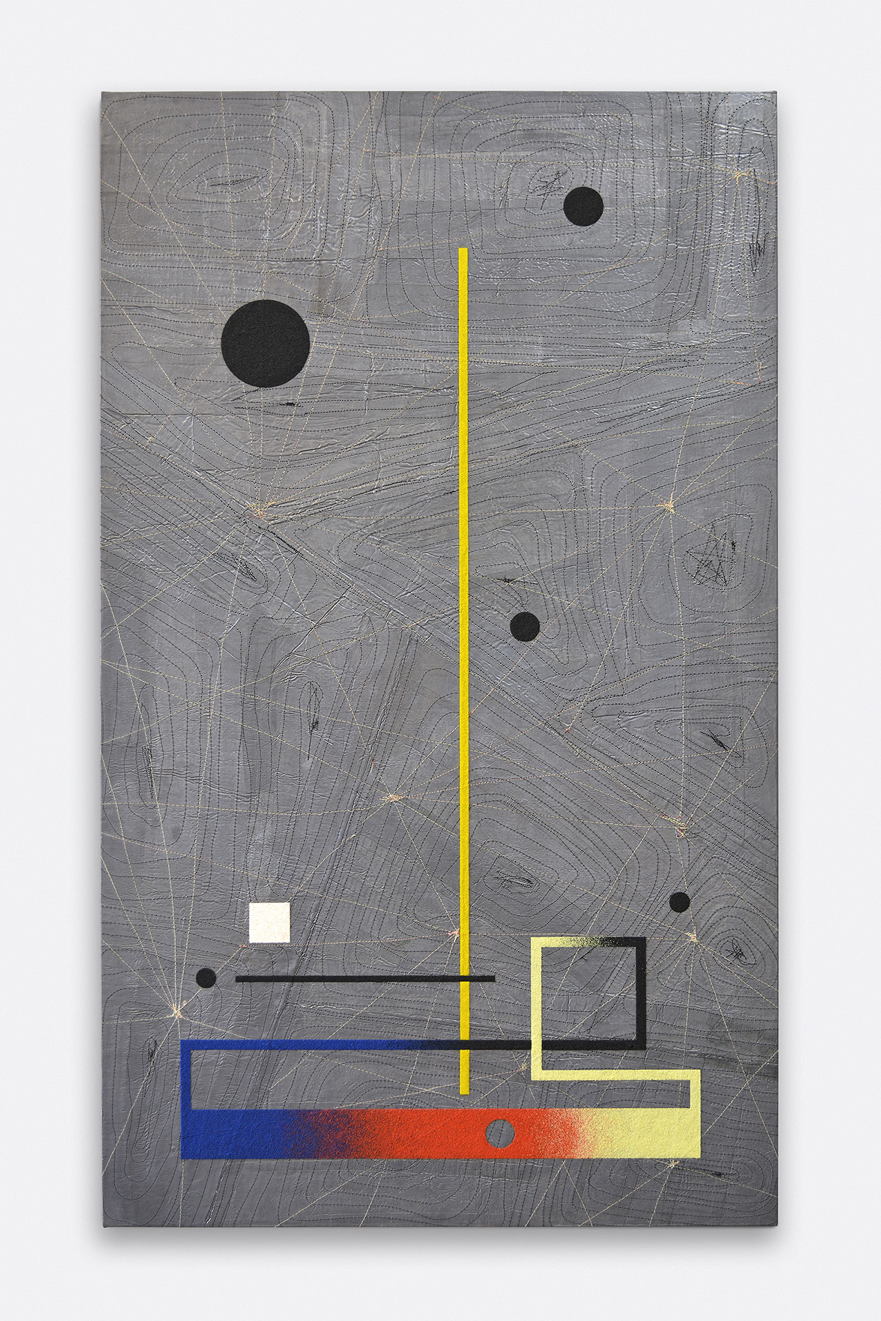 Leonardo Ulian, Matrix board series 11 - Four transitions, 2017, Lead, canvass, wood, mdf, thread, colour sand, varnish, 115x68x4, 5 cm. Courtesy: The Flat – Massimo Carasi. Photo by the artist.