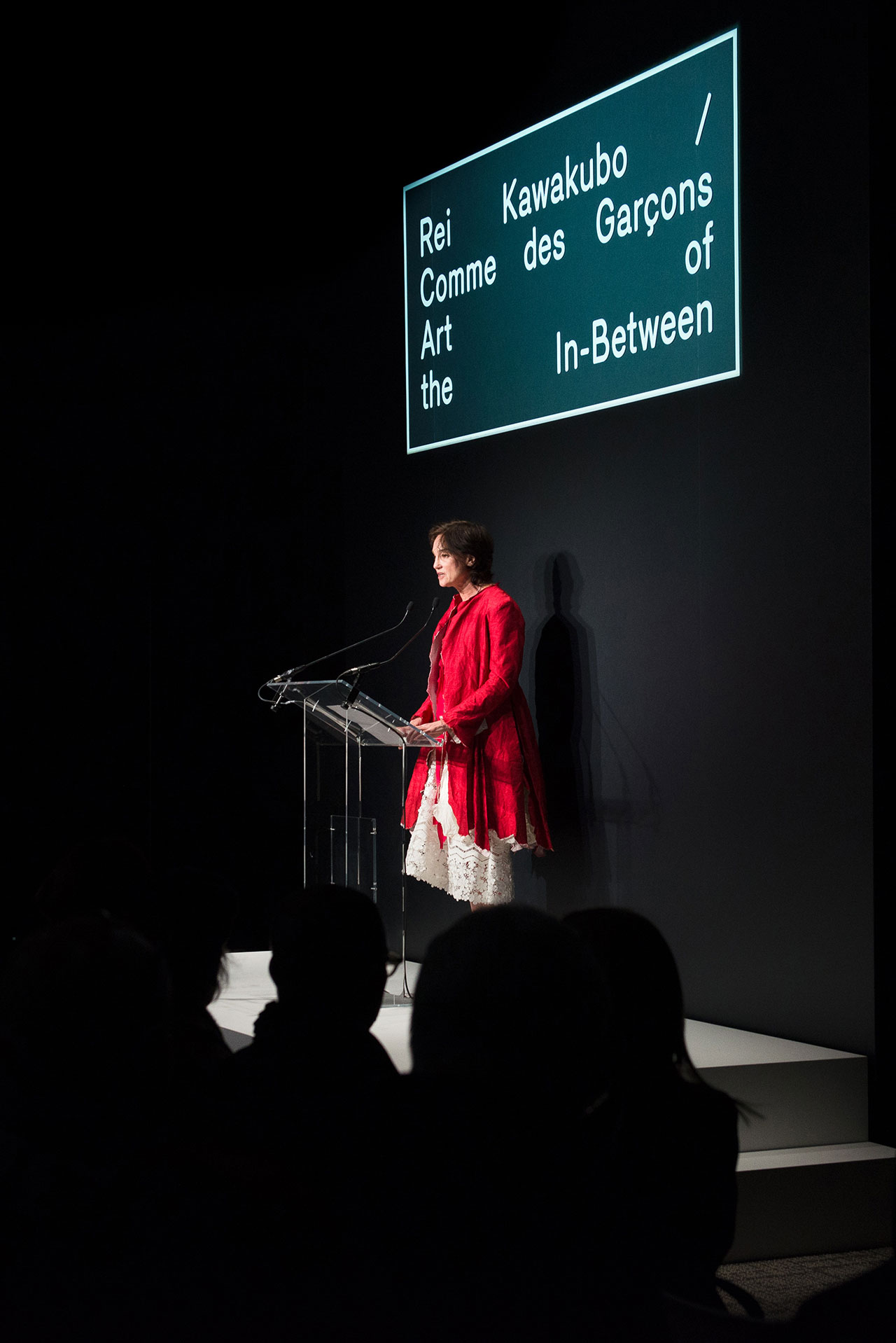 Carrie Rebora Barratt, Deputy Director of The Metropolitan Museum of Art, speaks at The Met's Rei Kawakubo/Comme des Garçons: Art of the In-Between advance press event. Courtesy of The Metropolitan Museum of Art/BFA.com.