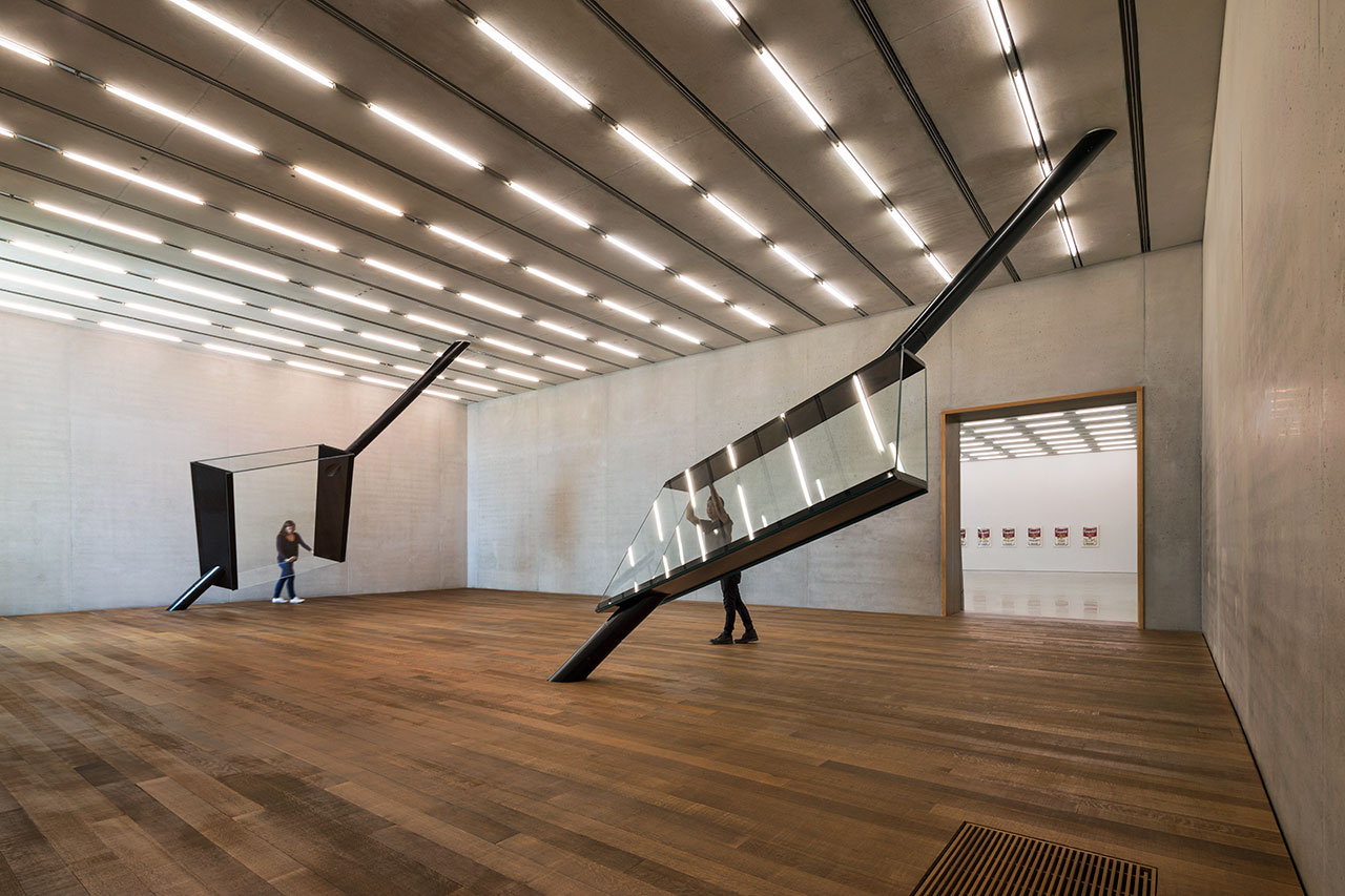 SARAH OPPENHEIMER, S-281913, 2016.Aluminum, glass and architecture.Installation view: Perez Art Museum Miami. USA. 2016. Total dimensions variable.Photo Credit: James Ewing.